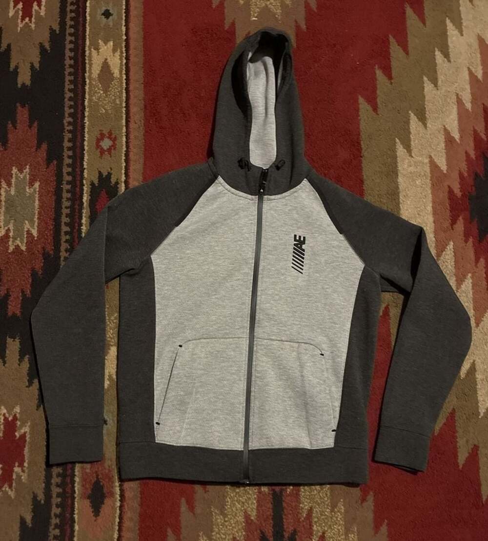 American Eagle Outfitters Flex Zip Hoodie Size M Gray Black Full Zip